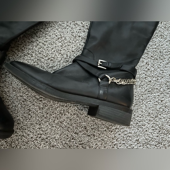 ENZO ANGIOLINI Size 8.5 Black Moto Riding Boots Silver Zipper Chains - Picture 8 of 11